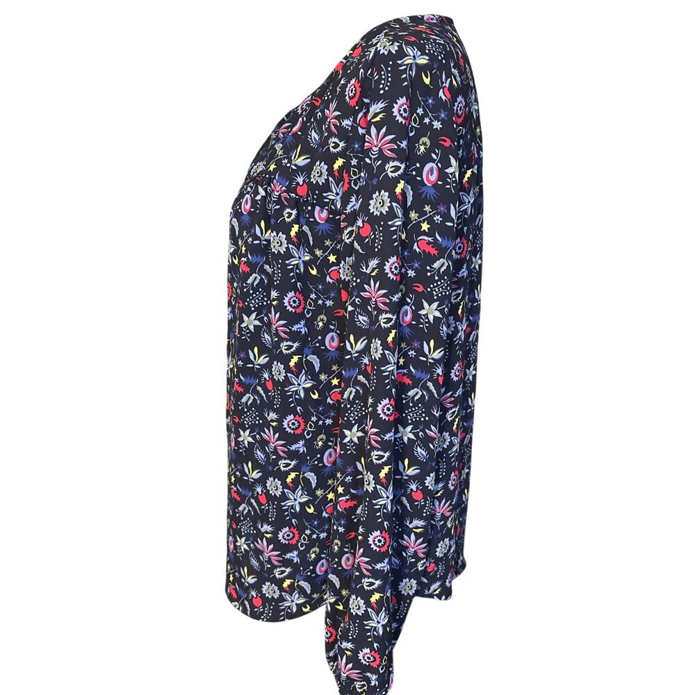Gap Black Long-Sleeve Floral Print Blouse With Split Neckline Womens Size L - Picture 5 of 6